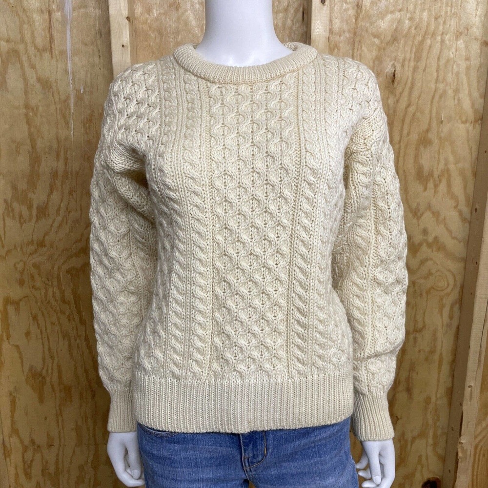 Aran Crafts Ireland Fisherman Sweater Pullover Womens Size S Vintage 100% Wool